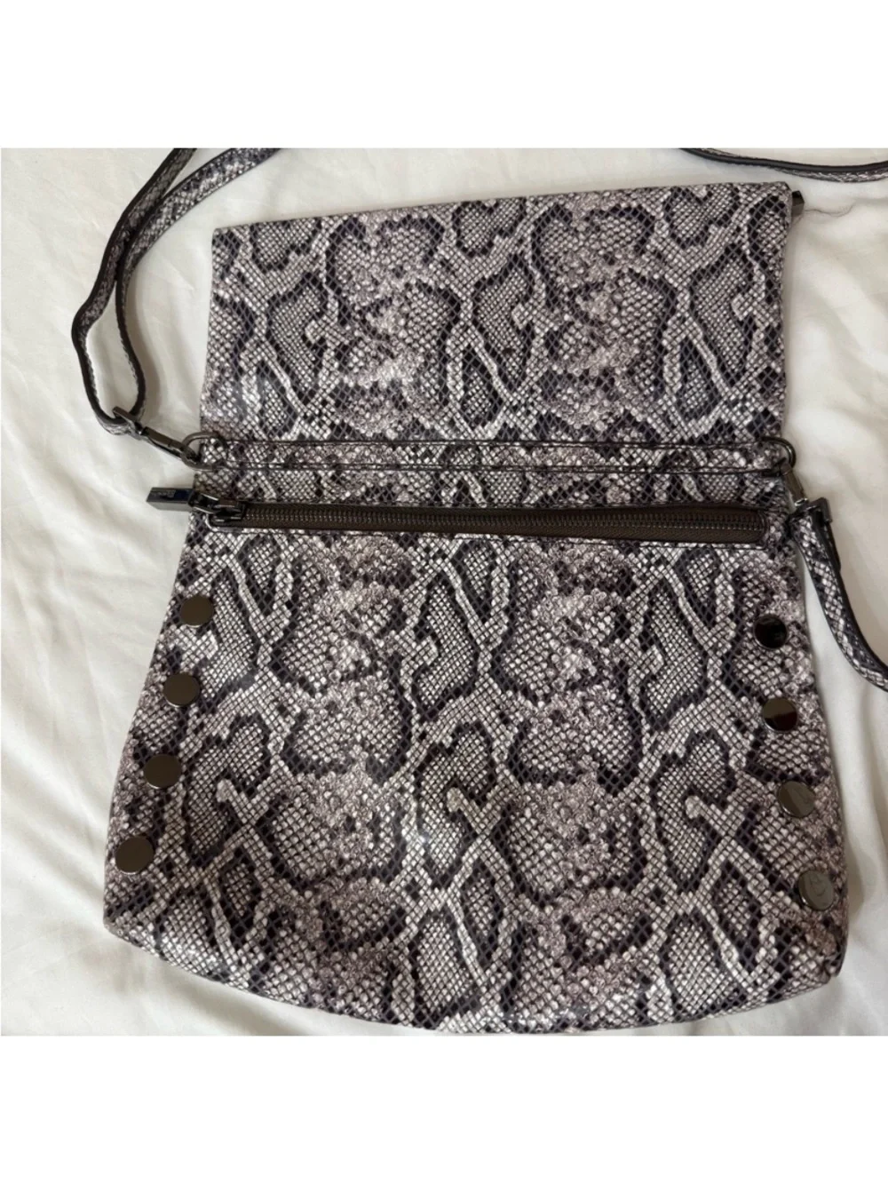 Hammitt Snake-Print Foldover Crossbody in Black and Gray